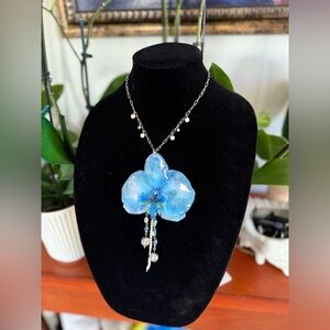 Elegant Blue Orchid In Resin necklace